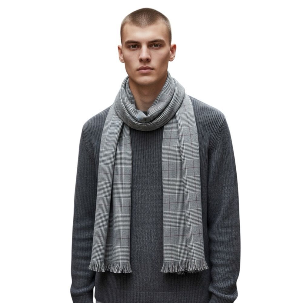 🔃H&M Men's Gray Plaid Patterned Scarf